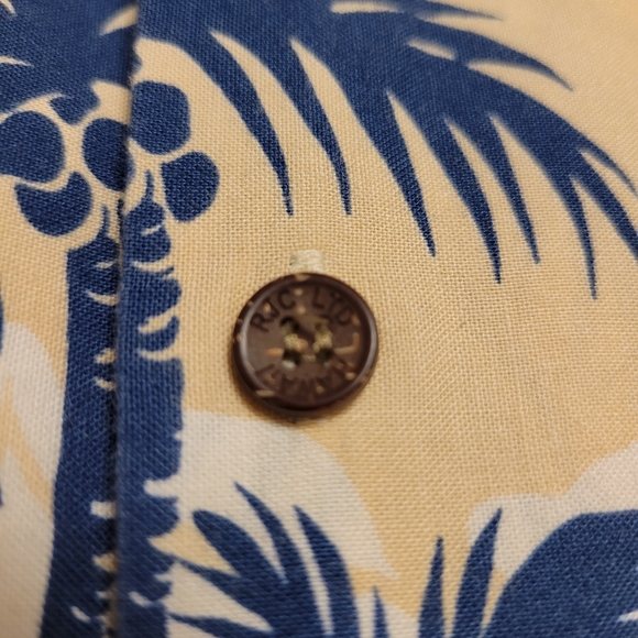 Vintage 90s Hawaiian Aloha Shirt Kolekole Peach Orange Navy Blue Palm Trees - Picture 16 of 16